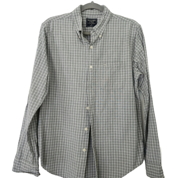 Abercrombie & Fitch Gray and White Plaid Button Down Medium Cotton - Picture 1 of 7